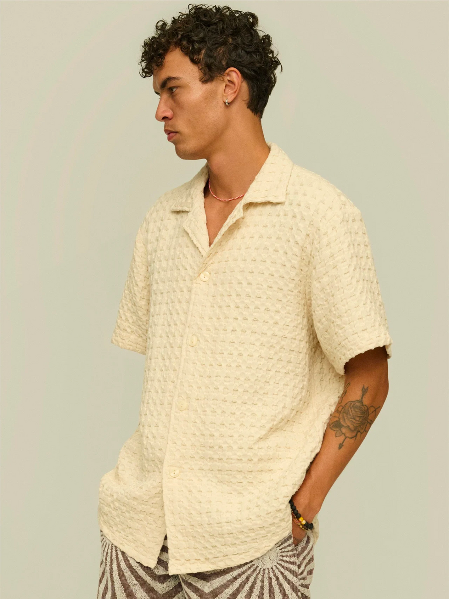 OAS Ecru Cuba Waffle Shirt