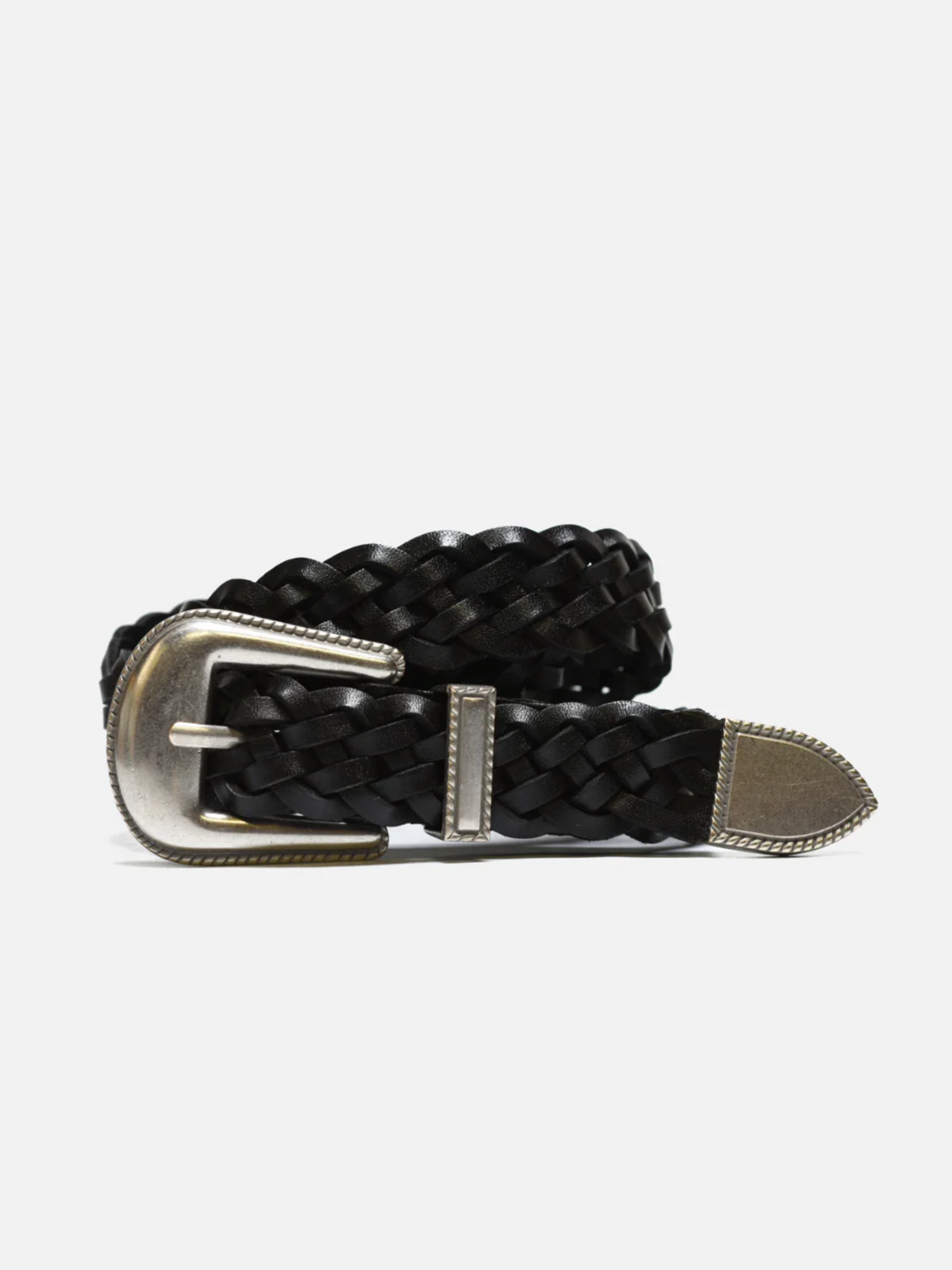 curated basics belt black western braided italian leather with stainless steel buckle kempt athens ga georgia men's clothing store