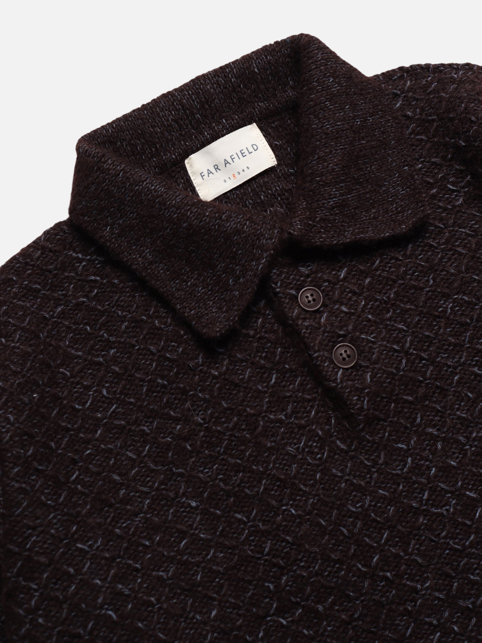 Far Afield Kier Knitted Polo Diamond Cable Knit Slate Brown Silver Blue Wool Cotton Alpaca Sweater Polo Top Kempt Athens Georgia Menswear Accessories Store