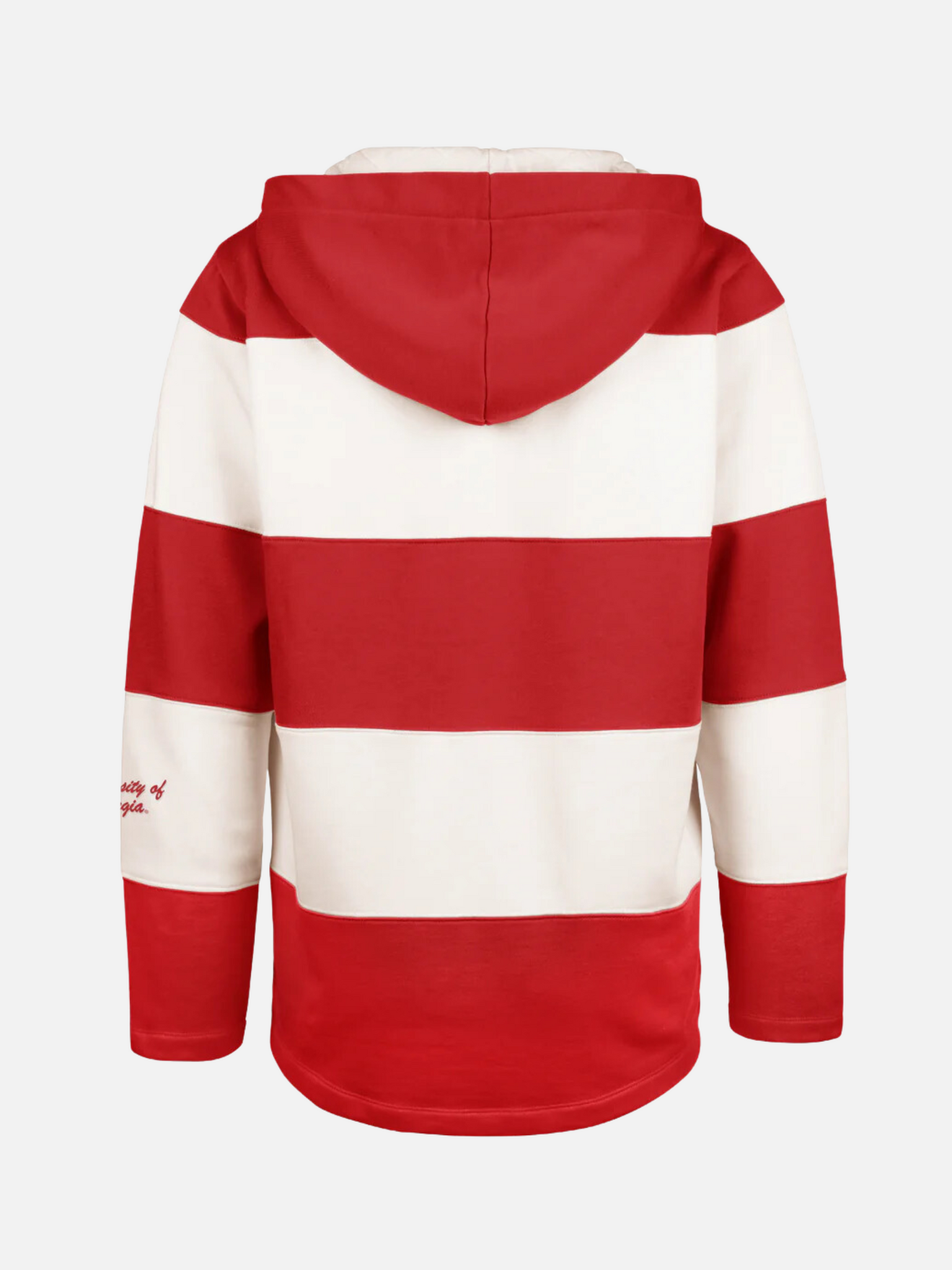 ‘47 Brand Georgia Bulldogs UGA Clubhouse Racer Laced Hoodie Striped Racer Red and Cream Monogramed Sleeve Kempt Athens Menswear Store VINTAGE CLUBHOUSE FLEX '47 FAIR CATCH LACER