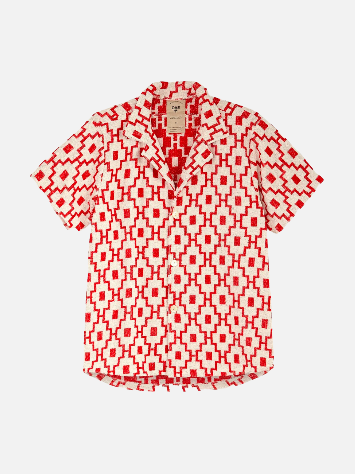 oas machu print red and white patterned cuba collared terry cotton ss short sleeve shirt kempt athens ga georgia men's clothing store