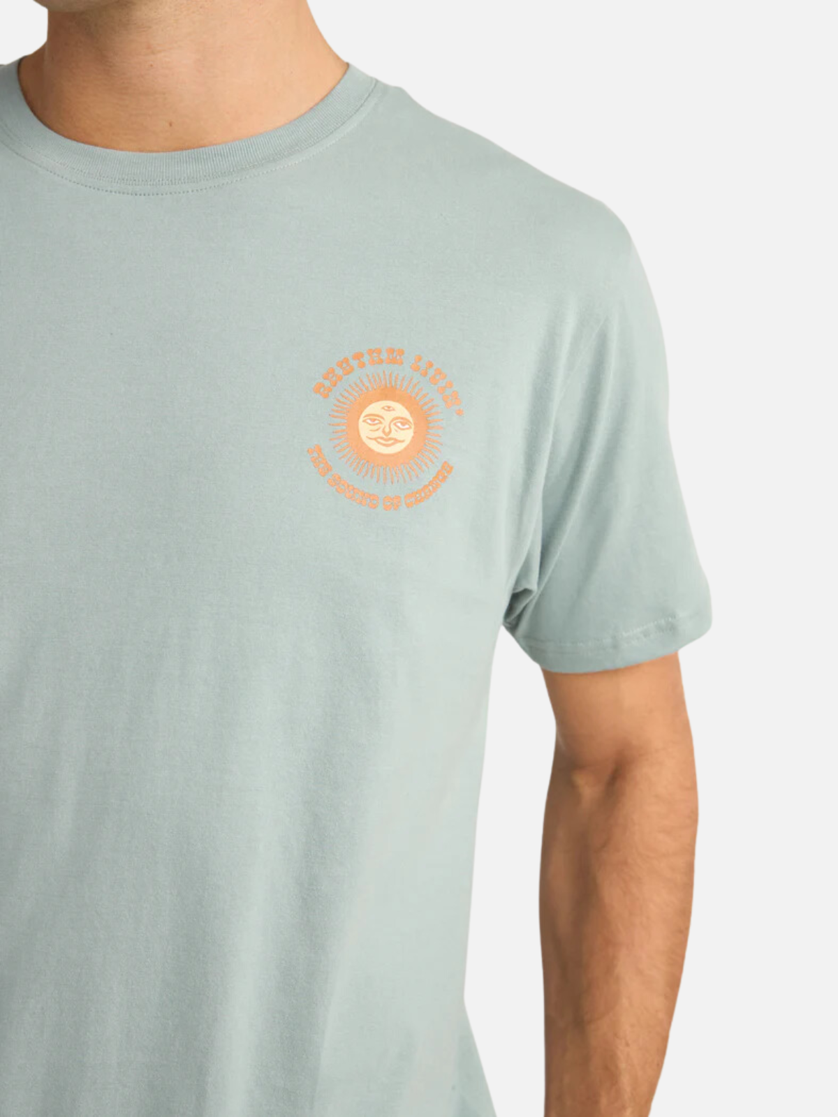 rhythm sun life ss short sleeve tee seafoam green 100% cotton t-shirt with orange and yellow printed graphic kempt athens ga georgia men's clothing store