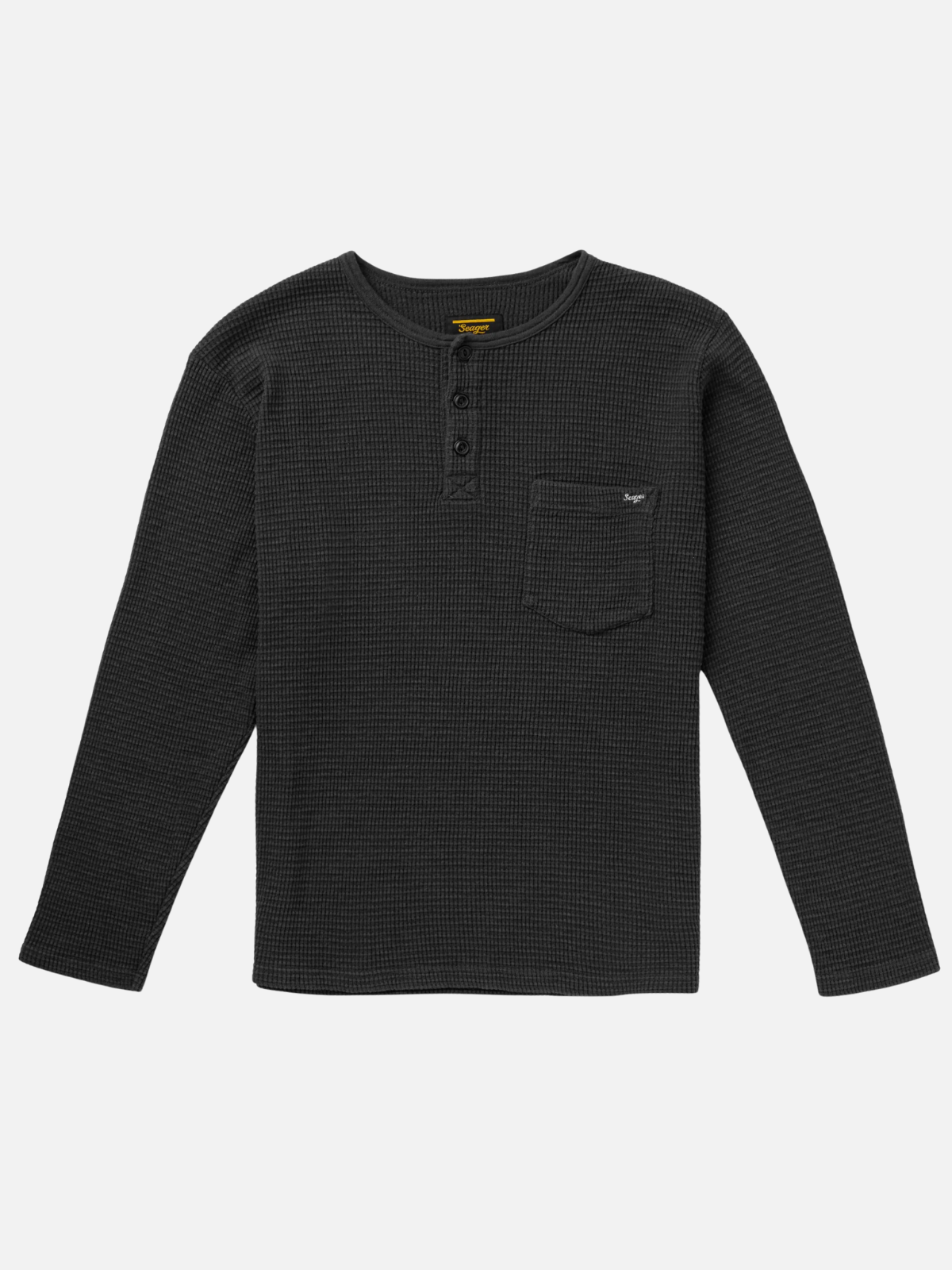 seager sawpit henley vintage black white brand embroidery on pocket waffle knit thermal ls long sleeve shirt kempt athens ga georgia men's clothing store