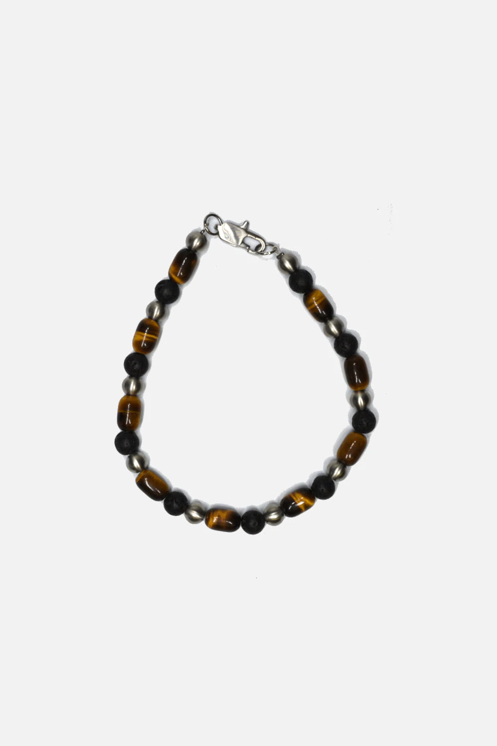 curated basics tiger eyes steel beads lava stone bracelet black silver orange brown stone Kempt Athens mens clothing store